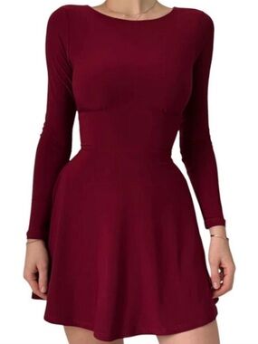 AYM rye mini dress NWT | wine red | long sleeve lace-up back with pockets